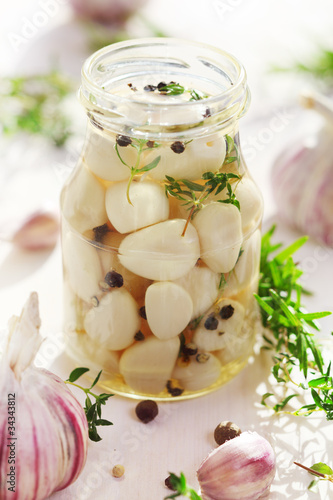 Photo: Pickled garlic with spices and herbs Pickled garlic with spices and herbs