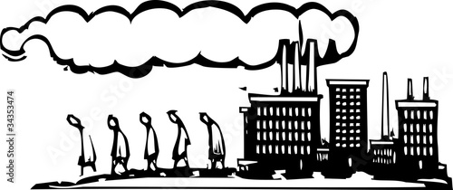 Vector: Workers leave factory Workers leave factory
