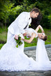 Young caucasian newly married couple dancing outdoor Young caucasian newly married couple dancing outdoor