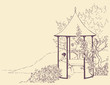 Vector image. A young girl rests in a cozy arbor Vector image. A young girl rests in a cozy arbor