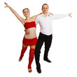 cheerfully dancing young people on white