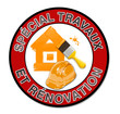 Etiquette ronde rouge et jaune : spécial travaux et rénovation