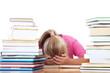 schoolgirl frustated between many books