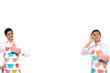 Foto: Funny collage with two cooking men in apron. isolated on white b Funny collage with two cooking men in apron. isolated on white b