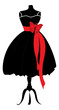 Black Dress with Red Ribbon on Mannequin
