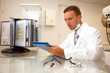Young doctor man with stethoscope and clipboard
