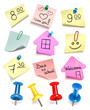 Vector paper notes with push pin and paperclip