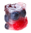 Bilberries raspberry and mulberry fruits inside of melting ice c Bilberries raspberry and mulberry fruits inside of melting ice c