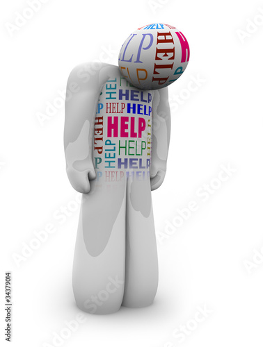 Illustration: Help - One Person is Alone and Depressed in Need of Care Help - One Person is Alone and Depressed in Need of Care