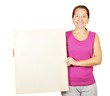 mature woman holding banner mature woman holding banner