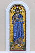 Mosaic of Christ on the Agia Paraskevi orthodox church facade in Mosaic of Christ on the Agia Paraskevi orthodox church facade in