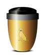Urne aus gold mit Hundmotiv