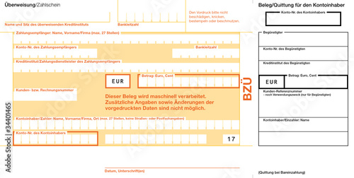 Vector: BZÜ (17) mit Quittung rechts Vektor Vorlage Bankformular BZÜ (17) mit Quittung rechts Vektor Vorlage Bankformular