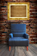 Photo: old single sofa seat and frame in front of the wall old single sofa seat and frame in front of the wall