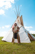 North American Indian in full dress. Reconstruction
