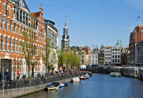 Photo: Channels in Amsterdam. Typical Amsterdam architecture Channels in Amsterdam. Typical Amsterdam architecture