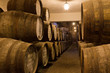 port wine ages in barrels in cellar