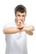 portrait of young man with imagined gun