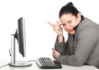 smiling, pointing fat businesswoman and computer, series