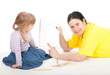 drawing fat mother and little blond hair girl