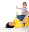 little blond hair girl with her fat mother
