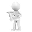 The News. 3D little human character Reading a News Paper.