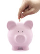 Putting coin into the piggy bank