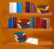 Bookshelf with colorful books and clock. Vector illustration. Bookshelf with colorful books and clock. Vector illustration.