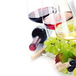 Glasses of white, red and rose wine and grapes