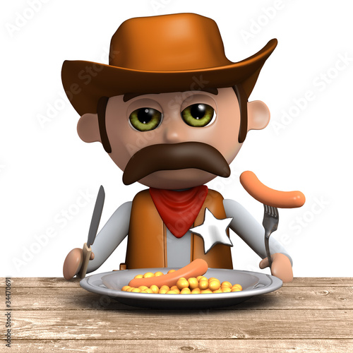 Illustration: 3d Sheriff eats his dinner in peace 3d Sheriff eats his dinner in peace