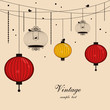 Vector: hanging lanterns and birdcages with space for text hanging lanterns and birdcages with space for text