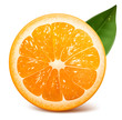 Vector fresh ripe orange with leaf.