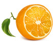Vector fresh ripe orange with leaf.
