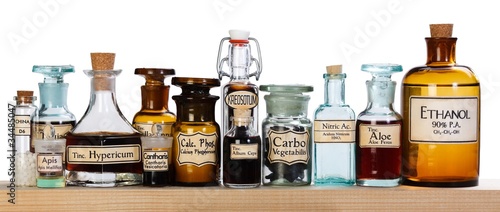Photo: Various pharmacy bottles of homeopathic medicine Various pharmacy bottles of homeopathic medicine