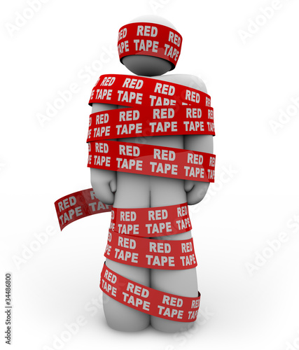 Illustration: Person Wrapped Up in Red Tape of Bureaucracy Rules of Order Person Wrapped Up in Red Tape of Bureaucracy Rules of Order