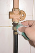 Home gas valve. Hand.