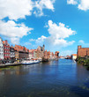 the bay, river, ships and old town houses in Poland, Gdansk