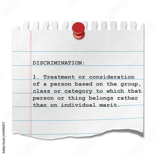 Illustration: Recorte de papel texto DISCRIMINATION Recorte de papel texto DISCRIMINATION