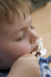 Young boy eating ice cream