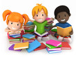 3D Render of Kids Surrounded by Books