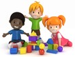 3D Render of kids Playing Building Blocks