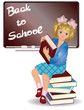 Back to school. little girl with book. vector illustration