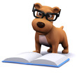 Illustration: 3d Dog likes to read books 3d Dog likes to read books