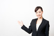 a portrait of asian businesswoman showing