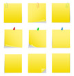 Vector Yellow Post-it Notes with Push Pins and Clips