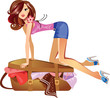 girl which closes the suitcase
