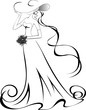 Sketch of a woman with a bouquet