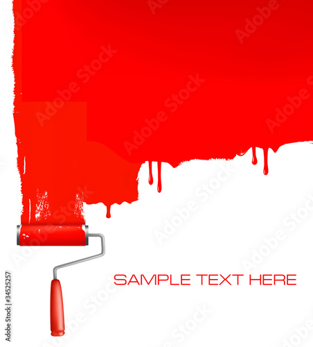 Vector: Red roller painting the white wall. Background vector. Red roller painting the white wall. Background vector.