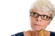 Photo: mature gray haired lady forgetting something mature gray haired lady forgetting something