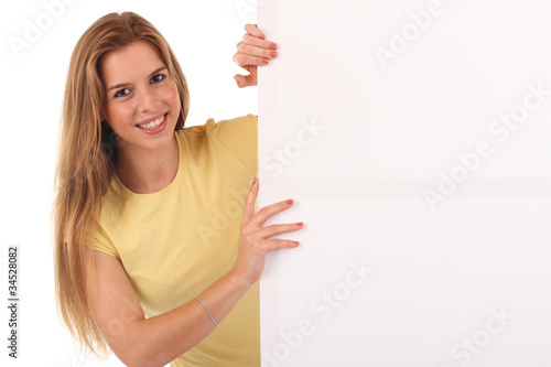 Photo: Frau mit Tafel Frau mit Tafel